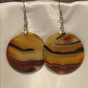 Elegant Glass flat Bead Brown and Gold Earrings